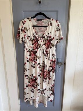 White Floral High-Low Wrap Dress